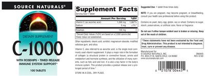 Photo of the Source Naturals C-1000 with Rosehips label
