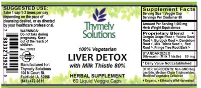 Photo of the Thymely Solutions Liver Detox with Milk Thistle 80% label