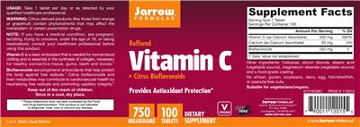 Photo of the Jarrow Formulas Buffered Vitamin C + Citrus Bioflavonoids 750 mg label