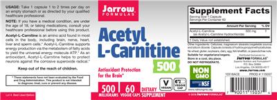 Photo of the Jarrow Formulas Acetyl L-Carnitine 500 mg label