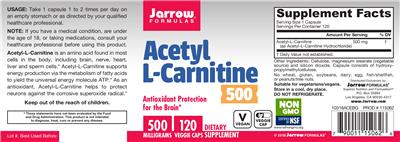 Photo of the Jarrow Formulas Acetyl L-Carnitine 500 mg label