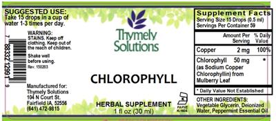 Photo of the Thymely Solutions Chlorophyll label