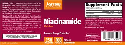 Photo of the Jarrow Formulas Niacinamide 250 mg label