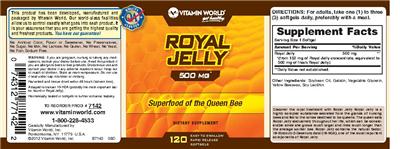 Photo of the Vitamin World Royal Jelly 500 mg label