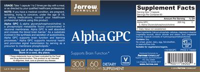 Photo of the Jarrow Formulas Alpha GPC 300 mg label