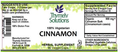 Photo of the Thymely Solutions Cinnamon label