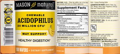 Label of Chewable Acidophilus 20 Million CFU
