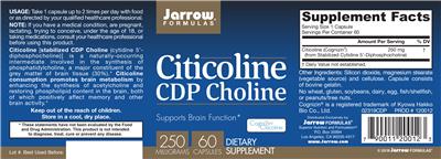 Photo of the Jarrow Formulas Citicoline CDP Choline 250 mg label