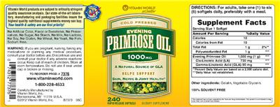 Photo of the Vitamin World Evening Primrose Oil 1000 mg label