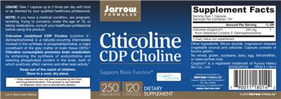 Photo of the Jarrow Formulas Citicoline CDP Choline 250 mg label