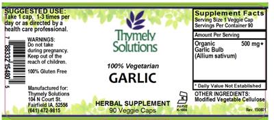 Photo of the Thymely Solutions Garlic label