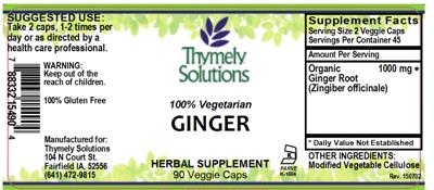 Photo of the Thymely Solutions Ginger label