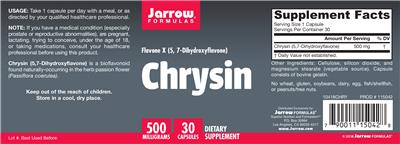 Photo of the Jarrow Formulas Chrysin 500 mg label