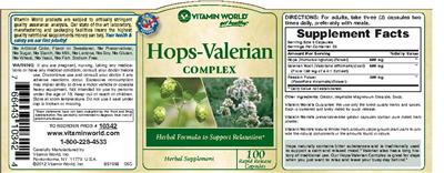 Photo of the Vitamin World Hops-Valerian Complex label