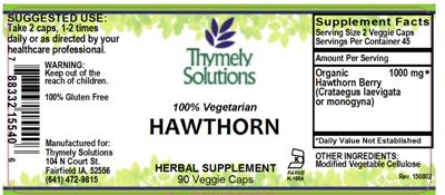 Photo of the Thymely Solutions Hawthorn label