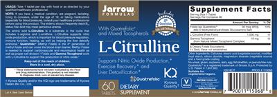 Photo of the Jarrow Formulas L-Citrulline label