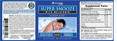 Photo of the Vitamin World Super Snooze With Melatonin label