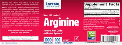 Photo of the Jarrow Formulas Arginine 1000 mg label