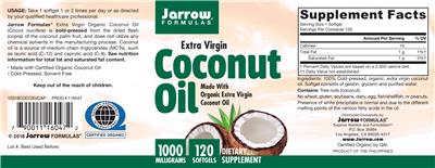 Photo of the Jarrow Formulas Extra Virgin Coconut Oil 1000 mg label