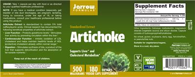 Photo of the Jarrow Formulas Artichoke 500 mg label