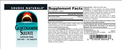 Photo of the Source Naturals Glucosamine Sulfate 500 mg label