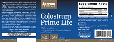 Photo of the Jarrow Formulas Colostrum Prime Life 500 mg label