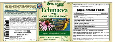 Photo of the Vitamin World Echinacea With Goldenseal Root label