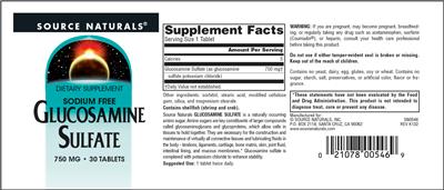 Photo of the Source Naturals Glucosamine Sulfate 750 mg label