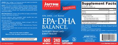 Photo of the Jarrow Formulas EPA-DHA Balance label