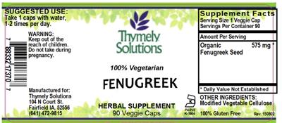 Photo of the Thymely Solutions Fenugreek label