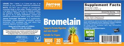 Photo of the Jarrow Formulas Bromelain 1000 GDU label