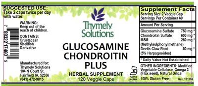 Photo of the Thymely Solutions Glucosamine Chondroitin Plus label