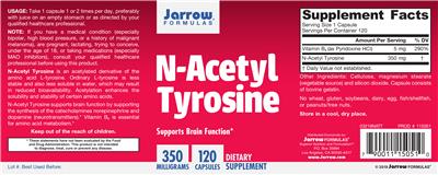 Photo of the Jarrow Formulas N-Acetyl Tyrosine 350 mg label