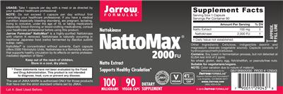 Photo of the Jarrow Formulas NattoMax 2000 FU 100 mg label