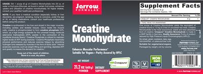 Photo of the Jarrow Formulas Creatine Monohydrate label