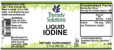 Photo of the Thymely Solutions Liquid Iodine label