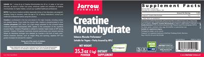 Photo of the Jarrow Formulas Creatine Monohydrate label