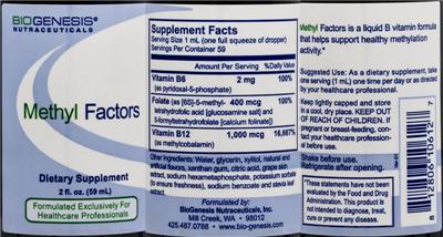 Photo of the BioGenesis Nutraceuticals Methyl Factors label