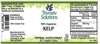 Photo of the Thymely Solutions Kelp label