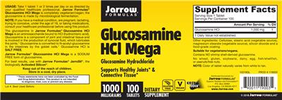 Photo of the Jarrow Formulas Glucosamine HCl Mega 1000 mg label