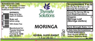 Photo of the Thymely Solutions Moringa label