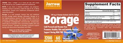 Photo of the Jarrow Formulas Borage 1200 mg label
