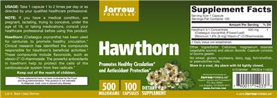 Photo of the Jarrow Formulas Hawthorn 500 mg label