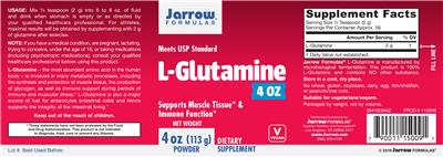 Photo of the Jarrow Formulas L-Glutamine Powder label