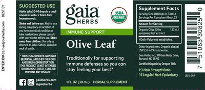 Photo of the Gaia Herbs Olive Leaf label