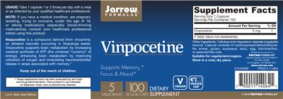 Photo of the Jarrow Formulas Vinpocetine 5 mg label