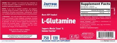 Photo of the Jarrow Formulas L-Glutamine 750 mg label