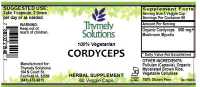 Photo of the Thymely Solutions Cordyceps label