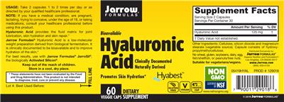 Photo of the Jarrow Formulas Hyaluronic Acid label