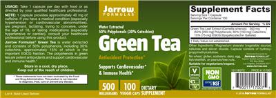 Photo of the Jarrow Formulas Green Tea 500 mg label